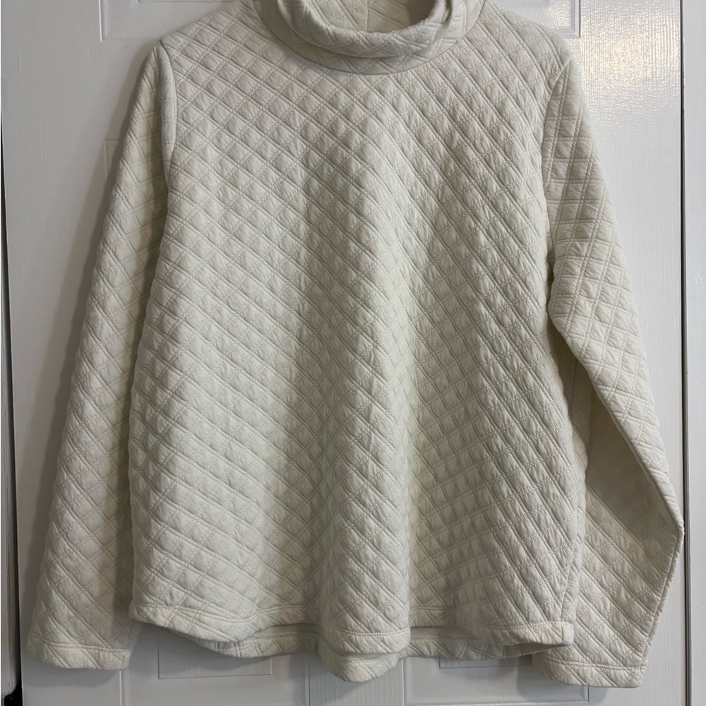 J. Crew Off-White Quilted Cowl Neck Sweater